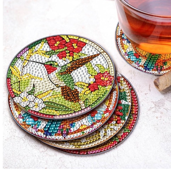 Completed Hummingbird Diamond Art Coaster set of 4 New Unused Sealed - Picture 1 of 5